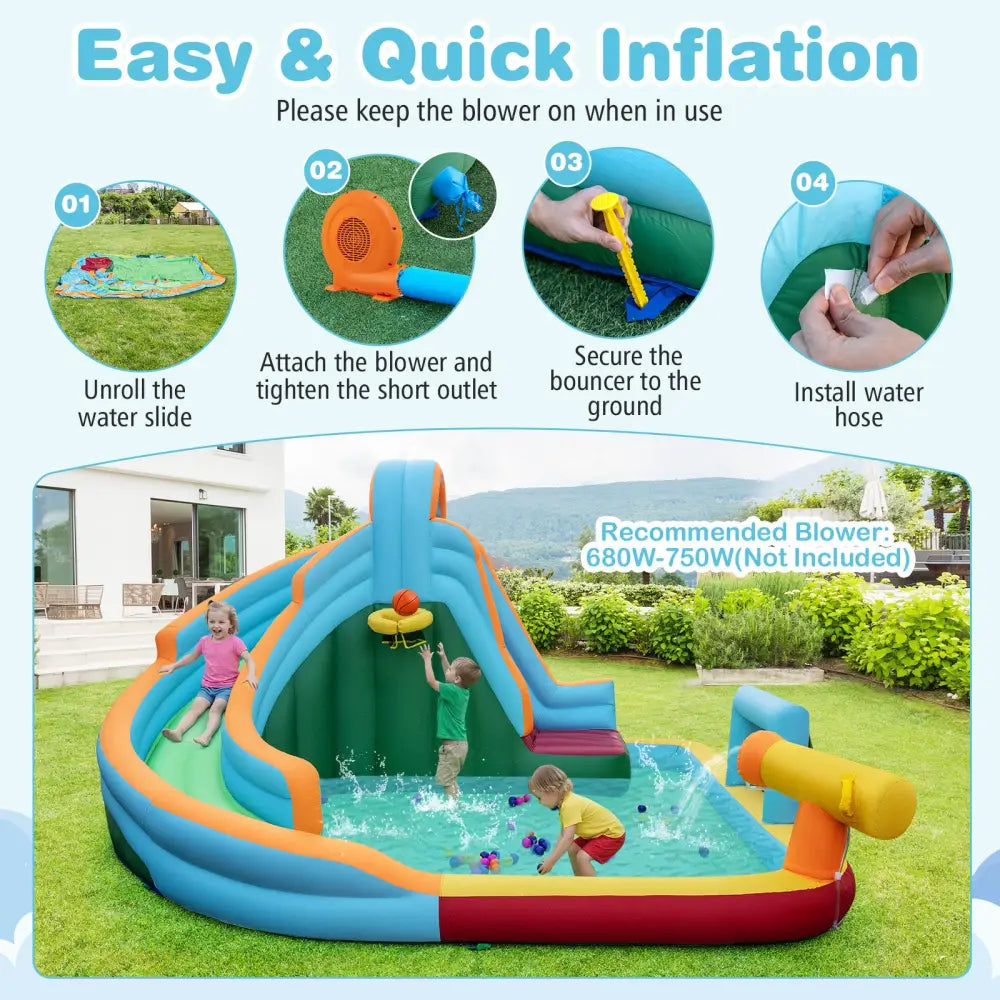 Inflatable Water Slide Park 6-in-1 Giant Bounce House without Blower - Multicolor - Inflatable Water Slides