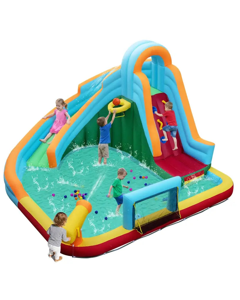 Inflatable Water Slide Park 6-in-1 Giant Bounce House without Blower - Multicolor - Inflatable Water Slides