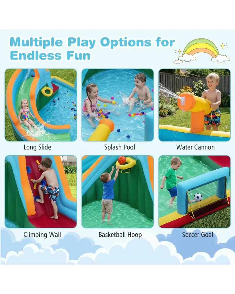 Inflatable Water Slide Park 6-in-1 Giant Bounce House without Blower - Multicolor - Inflatable Water Slides