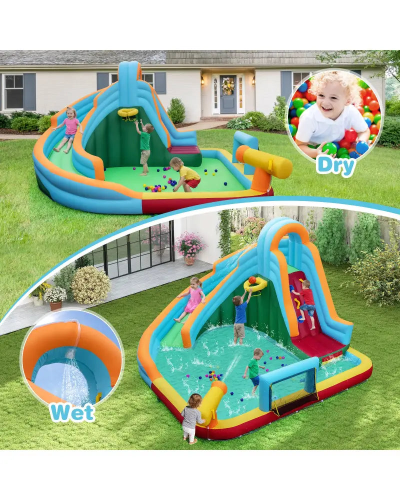 Inflatable Water Slide Park 6-in-1 Giant Bounce House without Blower - Multicolor - Inflatable Water Slides