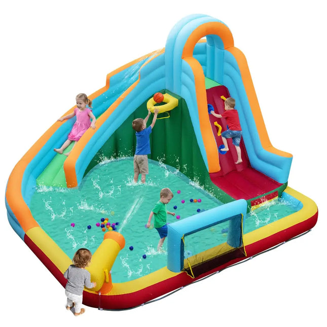 Inflatable Water Slide Park 6-in-1 Giant Bounce House without Blower - Multicolor - Inflatable Water Slides
