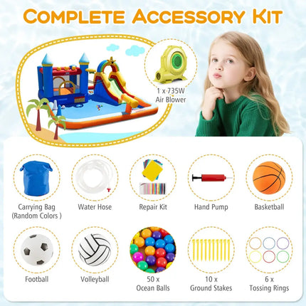 Inflatable Water Slide Park Bouncy Castle with Climbing Wall with 735W Blower - Inflatable Water Slides