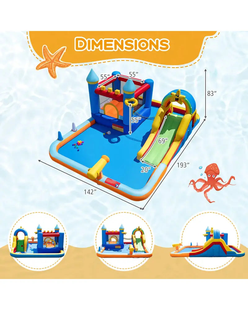 Inflatable Water Slide Park Bouncy Castle with Climbing Wall with 735W Blower - Inflatable Water Slides