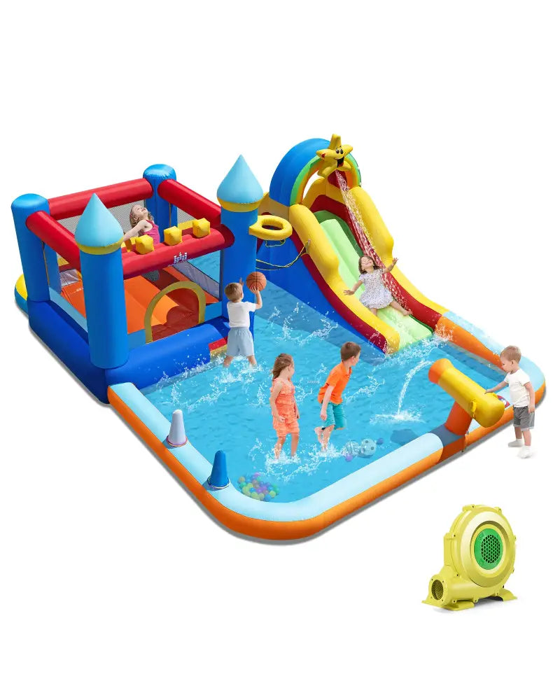 Inflatable Water Slide Park Bouncy Castle with Climbing Wall with 735W Blower - Inflatable Water Slides