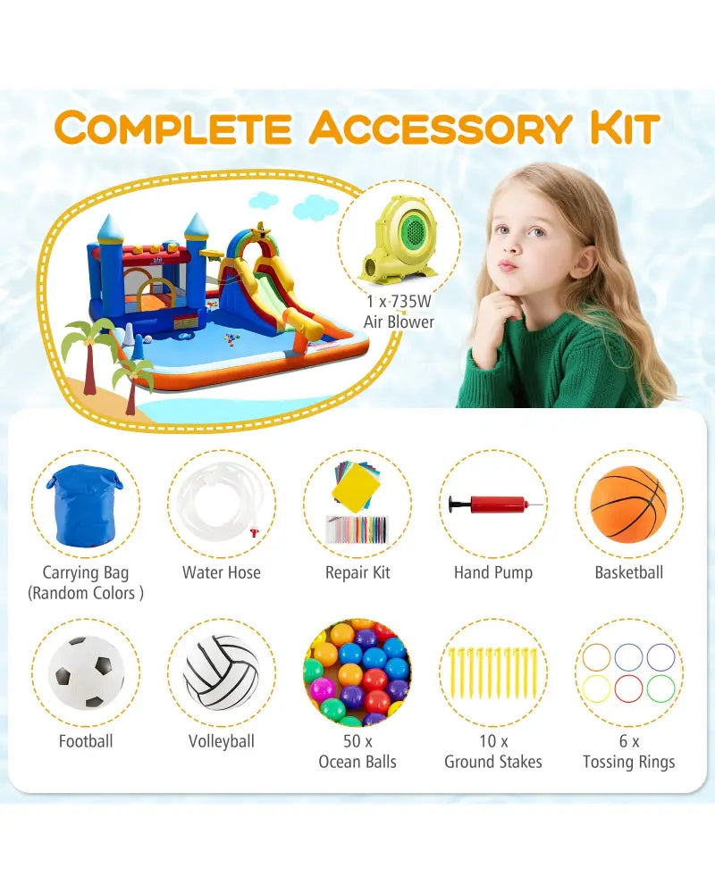 Inflatable Water Slide Park Bouncy Castle with Climbing Wall with 735W Blower - Inflatable Water Slides