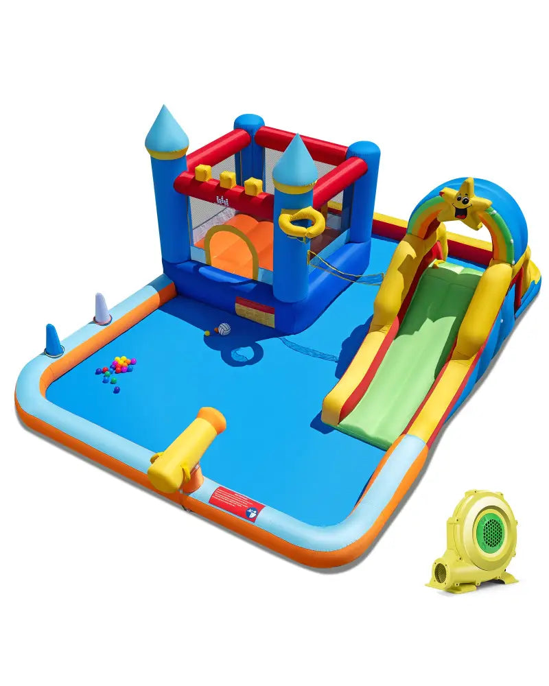 Inflatable Water Slide Park Bouncy Castle with Climbing Wall with 735W Blower - Inflatable Water Slides