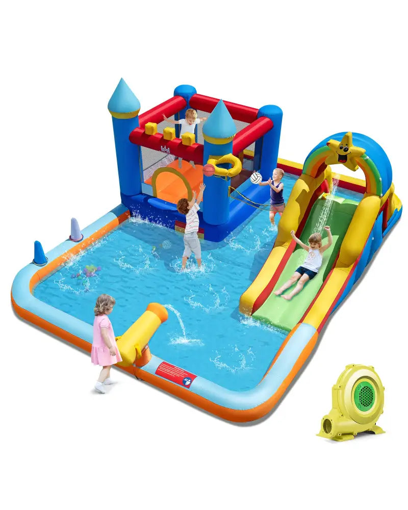 Inflatable Water Slide Park Bouncy Castle with Climbing Wall with 735W Blower - Inflatable Water Slides
