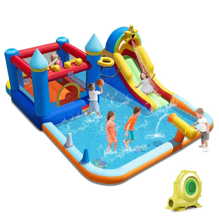 Inflatable Water Slide Park Bouncy Castle with Climbing Wall with 735W Blower - Inflatable Water Slides