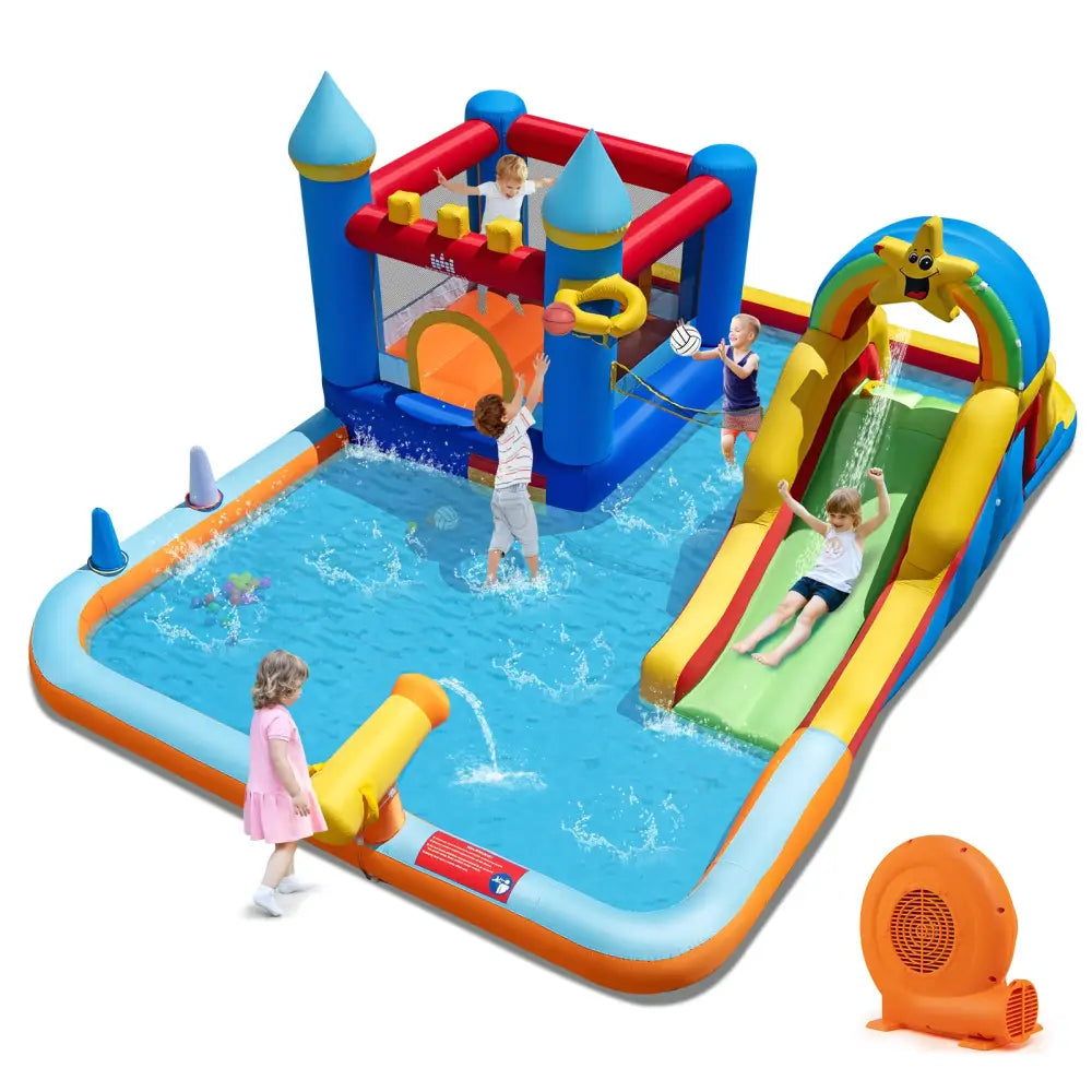 Inflatable Water Slide Park Bouncy Castle with Climbing Wall with 750W Blower - Inflatable Water Slides