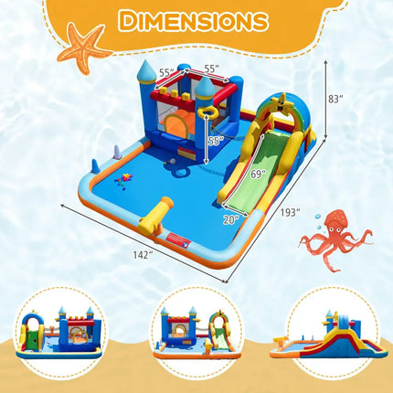 Inflatable Water Slide Park Bouncy Castle with Climbing Wall with 750W Blower - Inflatable Water Slides
