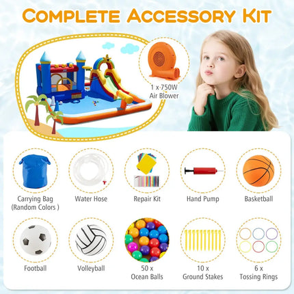 Inflatable Water Slide Park Bouncy Castle with Climbing Wall with 750W Blower - Inflatable Water Slides