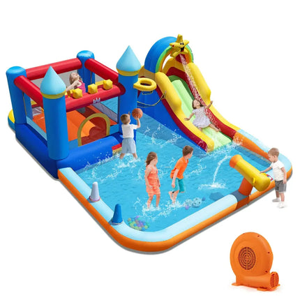 Inflatable Water Slide Park Bouncy Castle with Climbing Wall with 750W Blower - Inflatable Water Slides