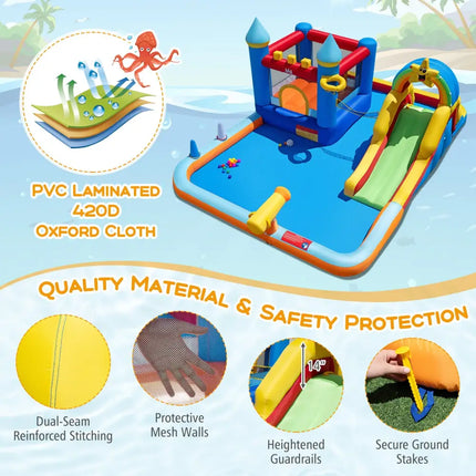 Inflatable Water Slide Park Bouncy Castle with Climbing Wall with 750W Blower - Inflatable Water Slides