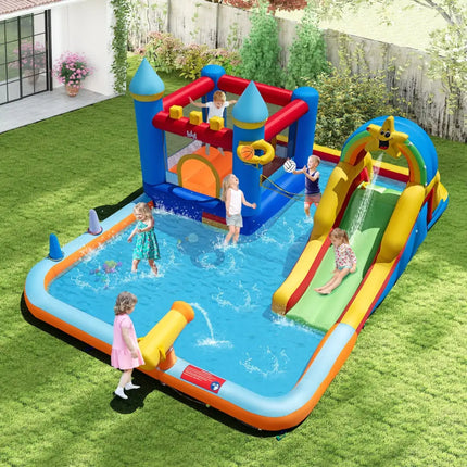 Inflatable Water Slide Park Bouncy Castle with Climbing Wall with 750W Blower - Inflatable Water Slides