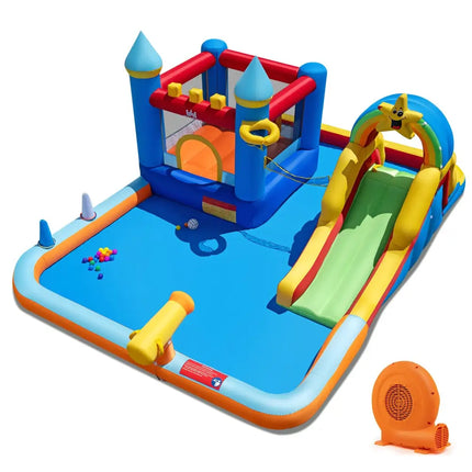 Inflatable Water Slide Park Bouncy Castle with Climbing Wall with 750W Blower - Inflatable Water Slides