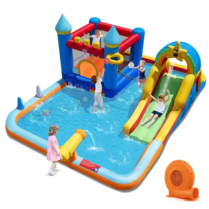Inflatable Water Slide Park Bouncy Castle with Climbing Wall with 750W Blower - Inflatable Water Slides