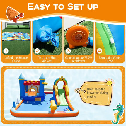 Inflatable Water Slide Park Bouncy Castle with Climbing Wall with 750W Blower - Inflatable Water Slides