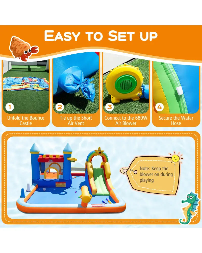 Inflatable Water Slide Park Bouncy Castle with Climbing Wall with Blower - Inflatable Water Slides