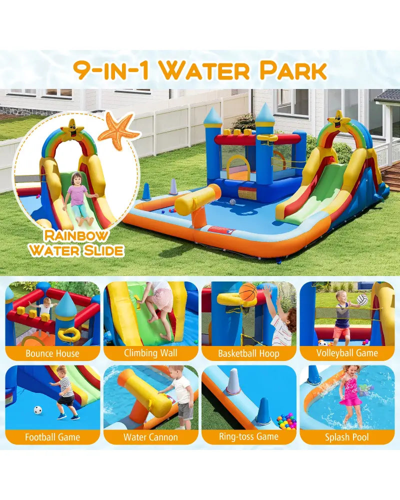 Inflatable Water Slide Park Bouncy Castle with Climbing Wall with Blower - Inflatable Water Slides