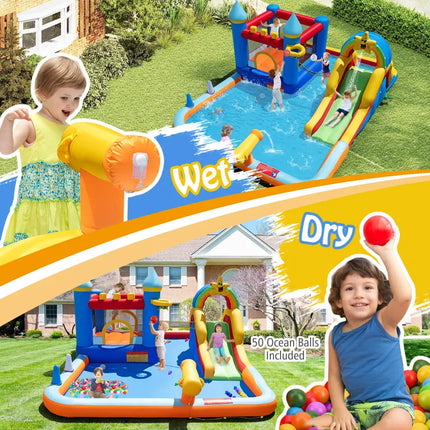 Inflatable Water Slide Park Bouncy Castle with Climbing Wall with Blower - Inflatable Water Slides