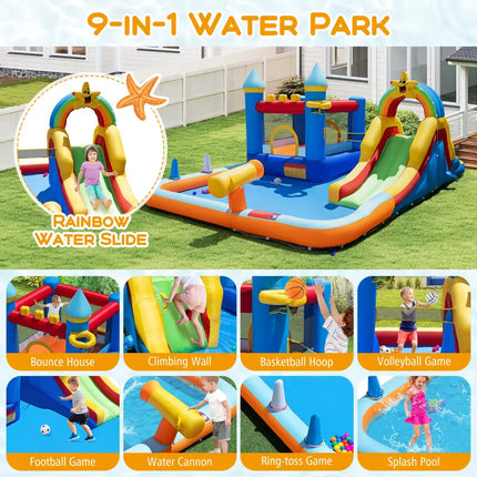 Inflatable Water Slide Park Bouncy Castle with Climbing Wall with Blower - Inflatable Water Slides
