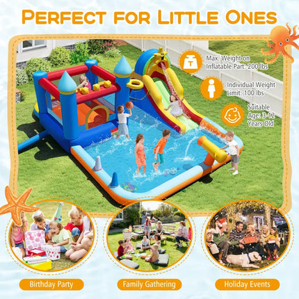 Inflatable Water Slide Park Bouncy Castle with Climbing Wall with Blower - Inflatable Water Slides