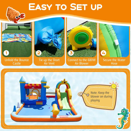 Inflatable Water Slide Park Bouncy Castle with Climbing Wall with Blower - Inflatable Water Slides