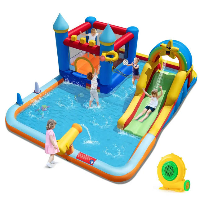 Inflatable Water Slide Park Bouncy Castle with Climbing Wall with Blower - Inflatable Water Slides