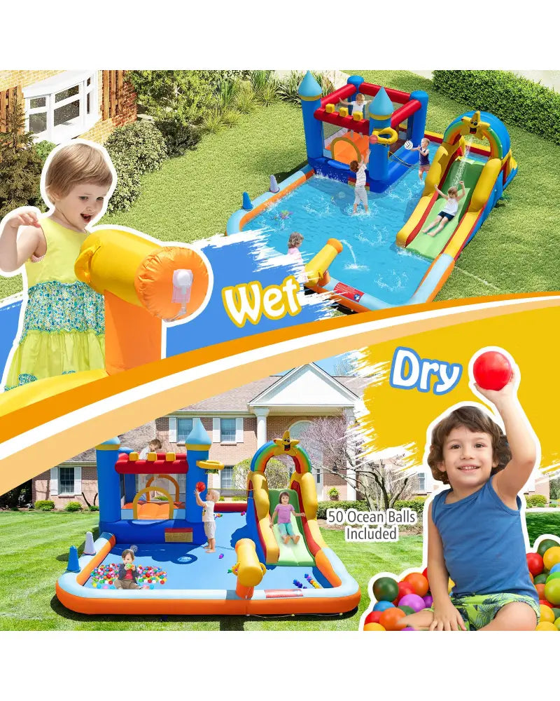 Inflatable Water Slide Park Bouncy Castle with Climbing Wall with Blower - Inflatable Water Slides