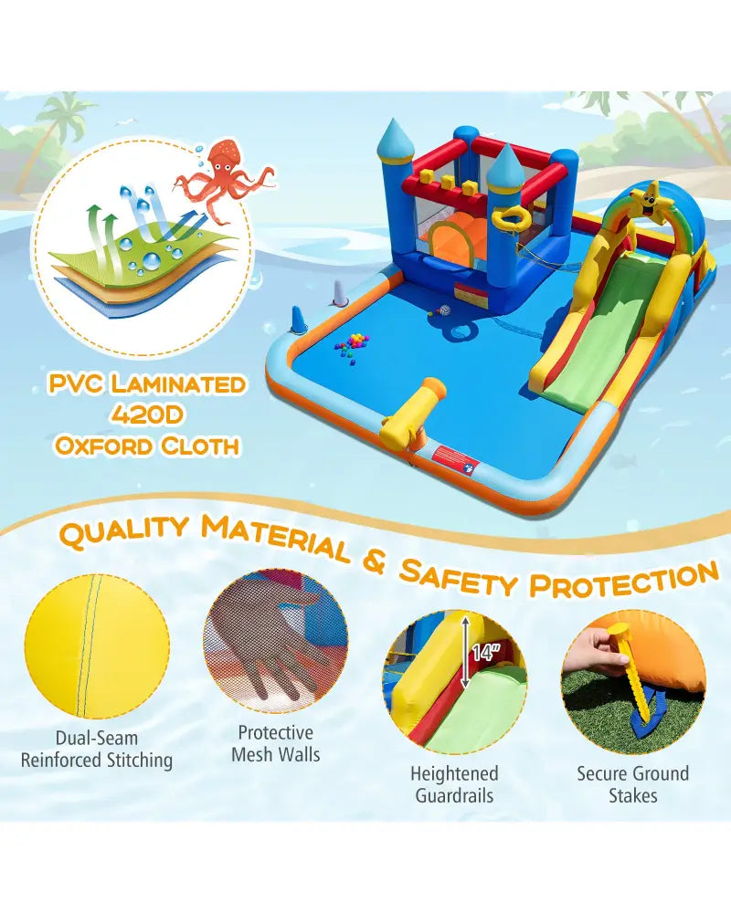 Inflatable Water Slide Park Bouncy Castle with Climbing Wall with Blower - Inflatable Water Slides