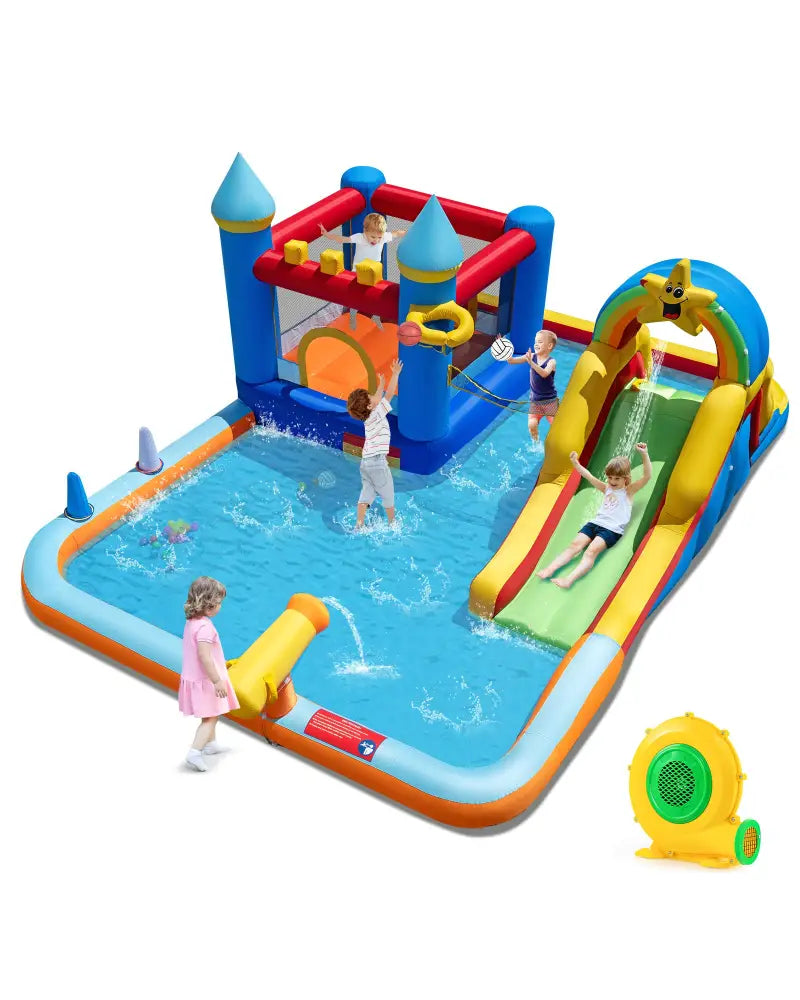 Inflatable Water Slide Park Bouncy Castle with Climbing Wall with Blower - Inflatable Water Slides