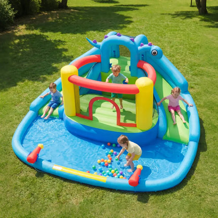Inflatable Water Slide Park Dinosaur-themed Kids Inflatable Bounce House - Multicolor - Inflatable Water Slides