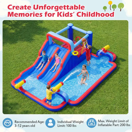 Inflatable Water Slide Park for Kids Backyard Outdoor Fun (without Blower) - Blue - Inflatable Water Slides