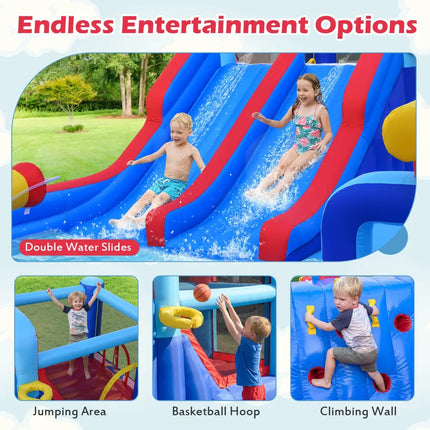 Inflatable Water Slide Park for Kids Backyard Outdoor Fun (without Blower) - Blue - Inflatable Water Slides