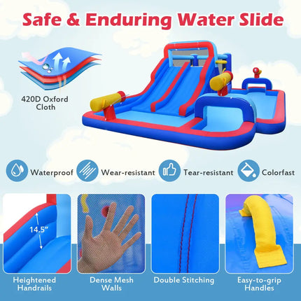 Inflatable Water Slide Park for Kids Backyard Outdoor Fun (without Blower) - Blue - Inflatable Water Slides