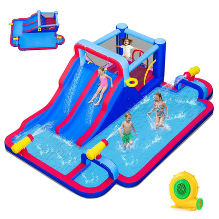 Inflatable Water Slide Park Giant Bounce House with Double Slides with 750W blower - Inflatable Water Slides