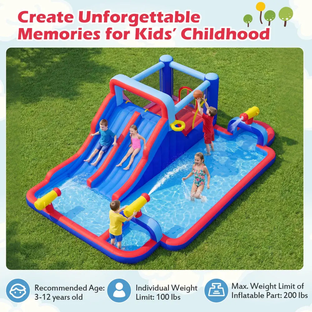 Inflatable Water Slide Park Giant Bounce House with Double Slides with 750W blower - Inflatable Water Slides