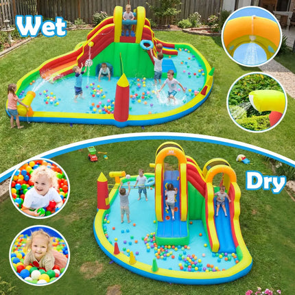 Inflatable Water Slide Park with 2 Long Slides and Climbing Walls for Yard Party - Multicolor - Inflatable Water Slides
