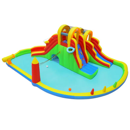 Inflatable Water Slide Park with 2 Long Slides and Climbing Walls for Yard Party - Multicolor - Inflatable Water Slides