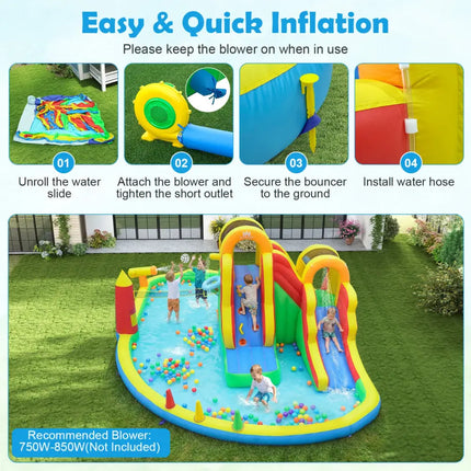 Inflatable Water Slide Park with 2 Long Slides and Climbing Walls for Yard Party - Multicolor - Inflatable Water Slides
