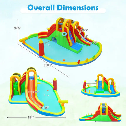 Inflatable Water Slide Park with 2 Long Slides and Climbing Walls for Yard Party - Multicolor - Inflatable Water Slides