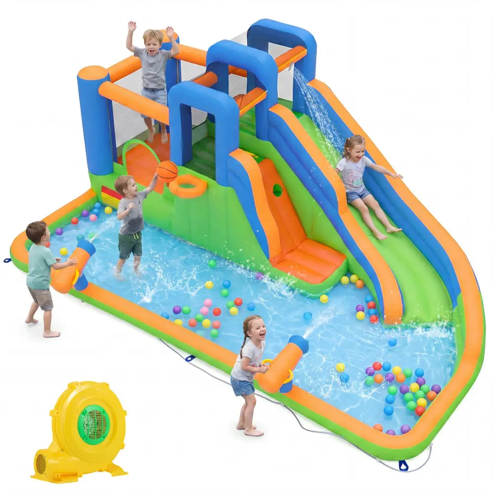 Inflatable Water Slide Park with with 780W Blower and Splash Pool for Yard Party - Inflatable Water Slides