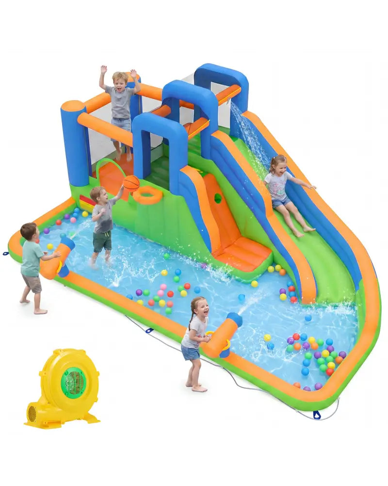 Inflatable Water Slide Park with with 780W Blower and Splash Pool for Yard Party - Inflatable Water Slides