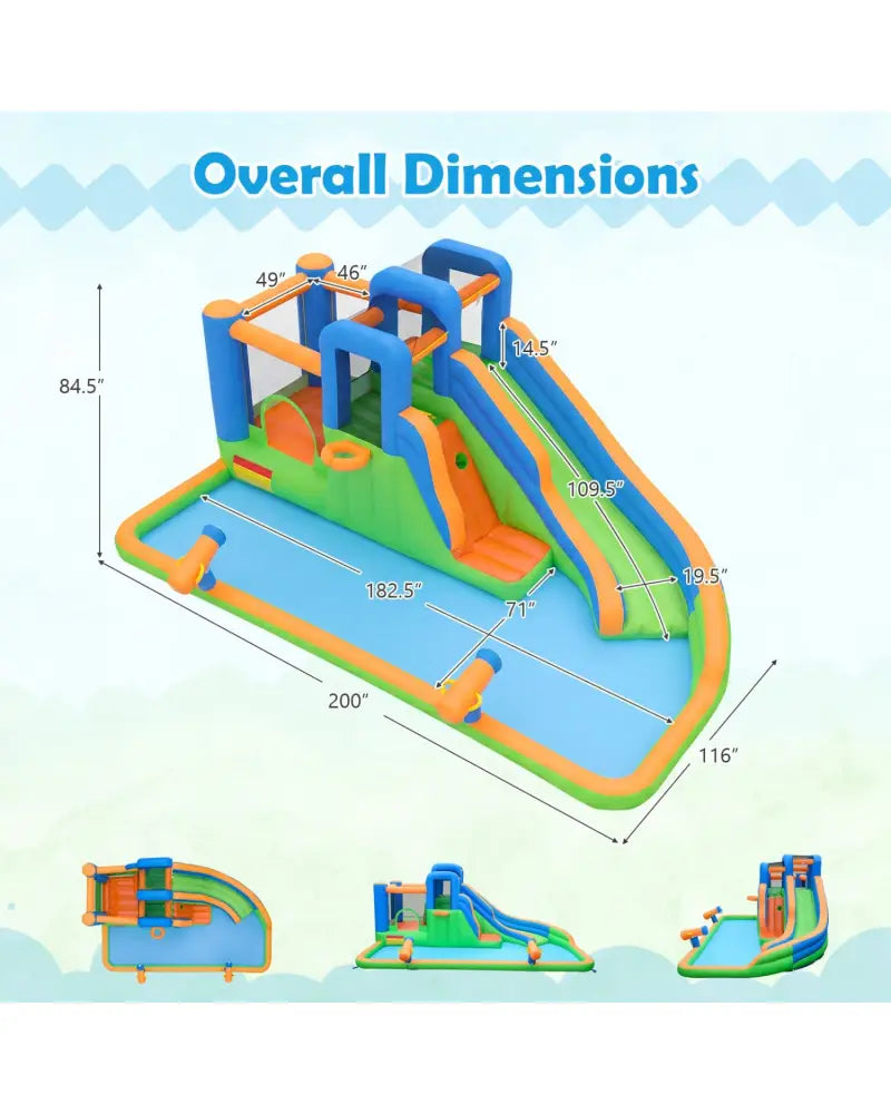 Inflatable Water Slide Park with with 780W Blower and Splash Pool for Yard Party - Inflatable Water Slides