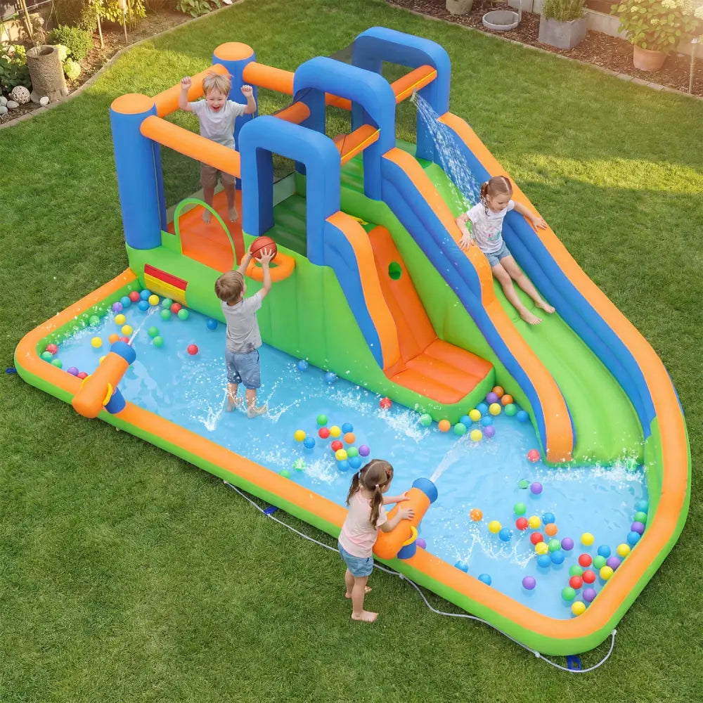 Inflatable Water Slide Park with with 780W Blower and Splash Pool for Yard Party - Inflatable Water Slides