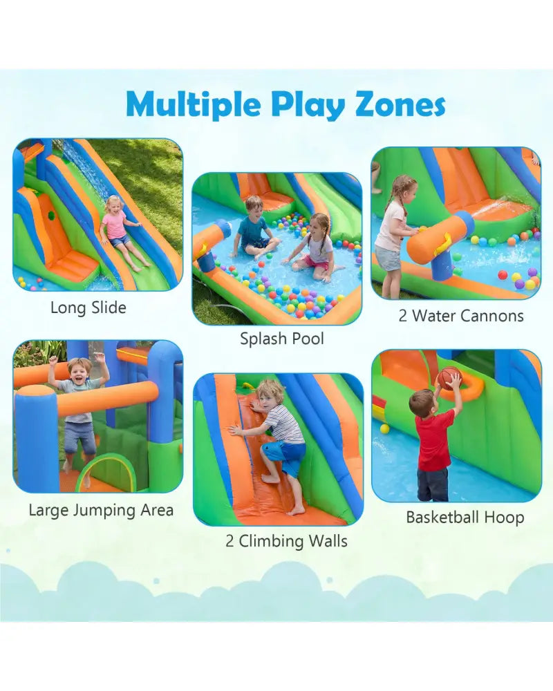 Inflatable Water Slide Park with with 780W Blower and Splash Pool for Yard Party - Inflatable Water Slides
