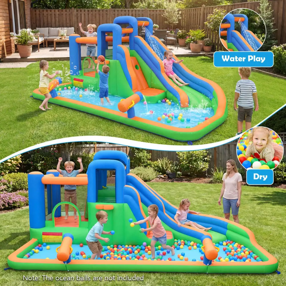 Inflatable Water Slide Park with with 780W Blower and Splash Pool for Yard Party - Inflatable Water Slides
