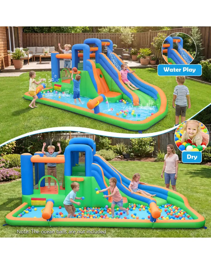 Inflatable Water Slide Park with with 780W Blower and Splash Pool for Yard Party - Inflatable Water Slides