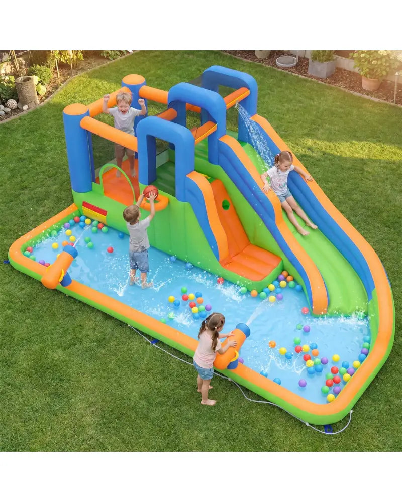 Inflatable Water Slide Park with with 780W Blower and Splash Pool for Yard Party - Inflatable Water Slides