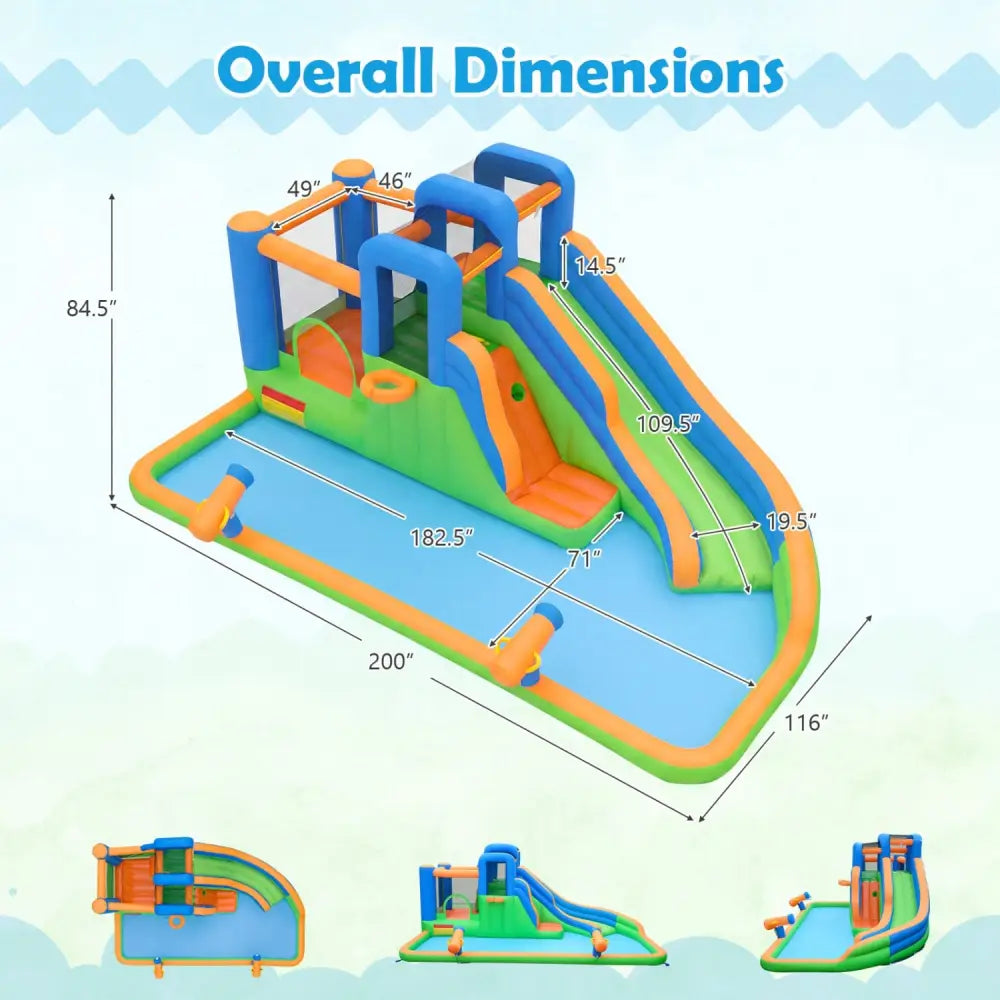 Inflatable Water Slide Park with with 780W Blower and Splash Pool for Yard Party - Inflatable Water Slides